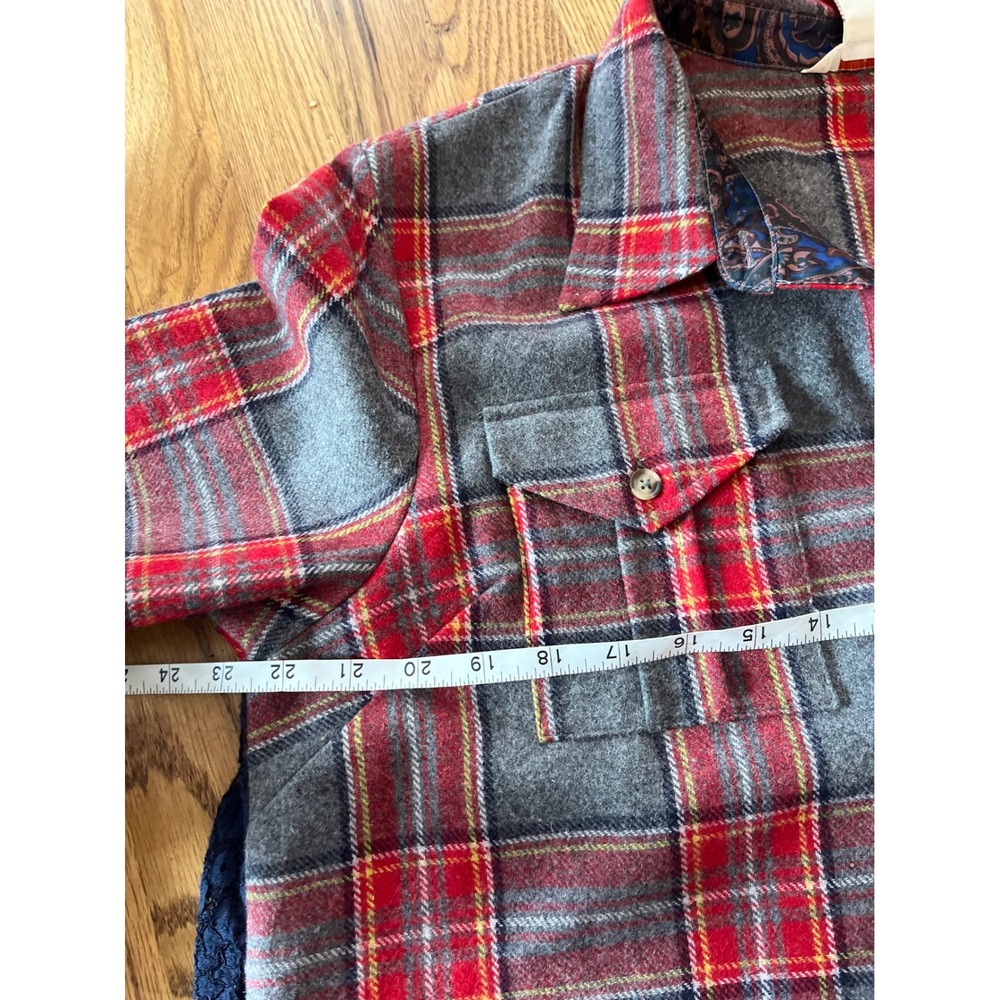 Sundance Plaid Flannel Lace Back Mixed Media Button Down Shirt Size xl b3 - Picture 4 of 8
